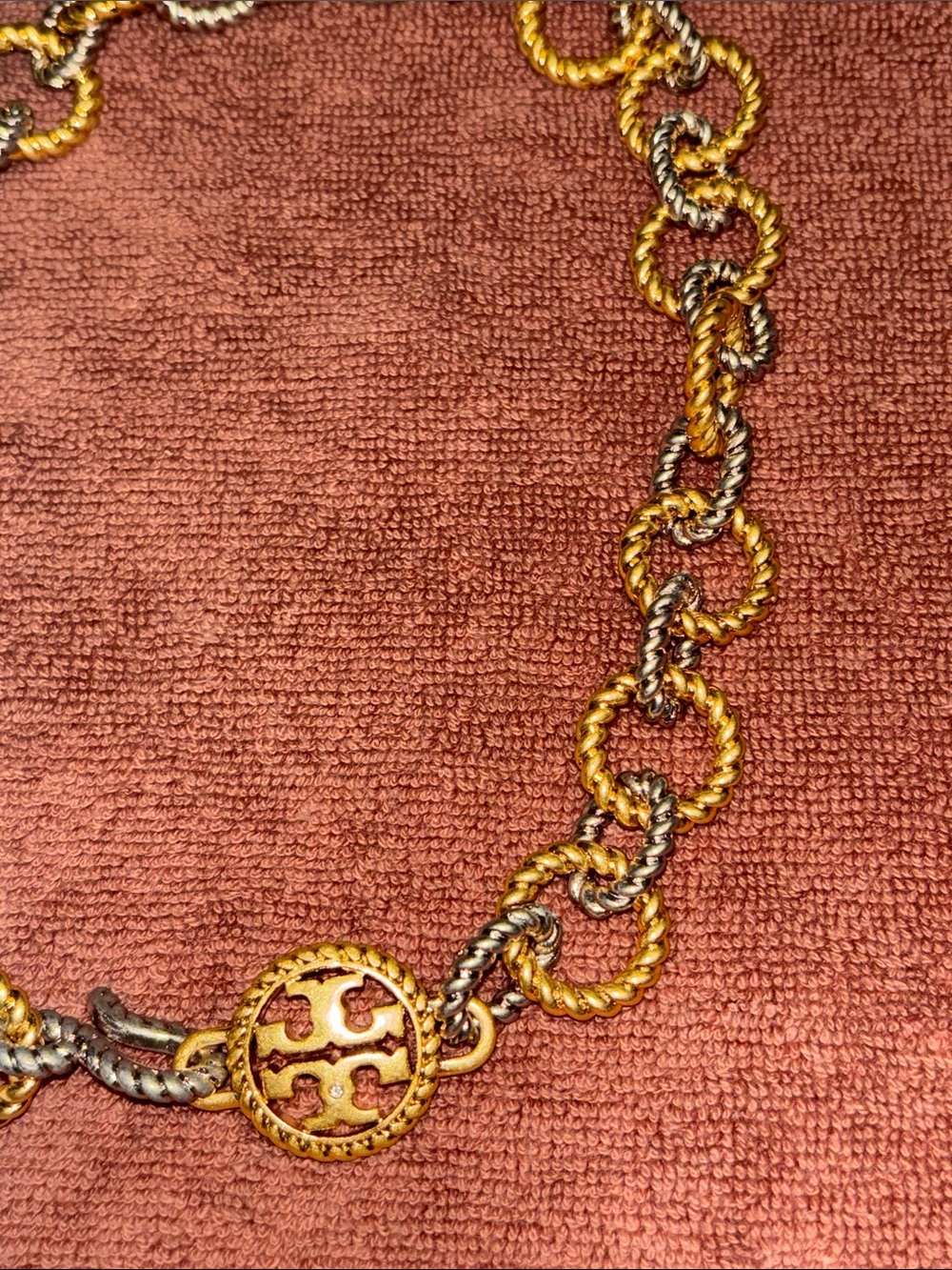 Tory Burch Two-Tone Rope-Link Logo Necklace in Gold and Silver - Picture 5 of 5